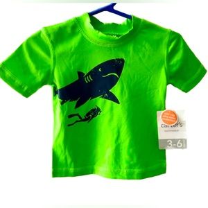 Carter’s Neon Green Shark Swim Shirt, Toddler Boys Size 3-6 Months